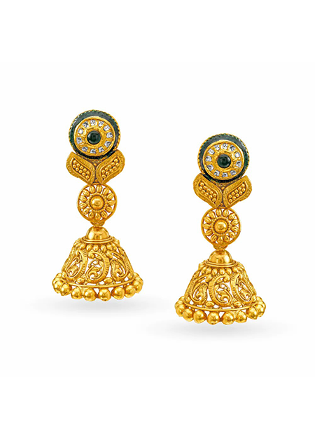 22KT Gold and Kundan Glass Drop Earrings